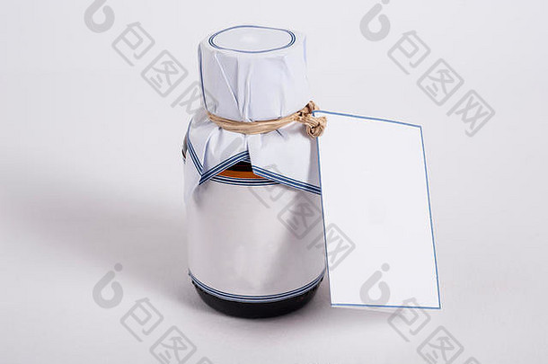 小玻璃产品Jar空白标签添加文本孤立的白色背景