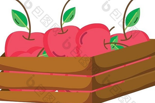 美味的苹果和水果放在木篮子里