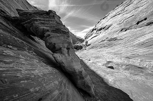 抽象砂岩背景图案狭缝峡谷-黑白水平摄影