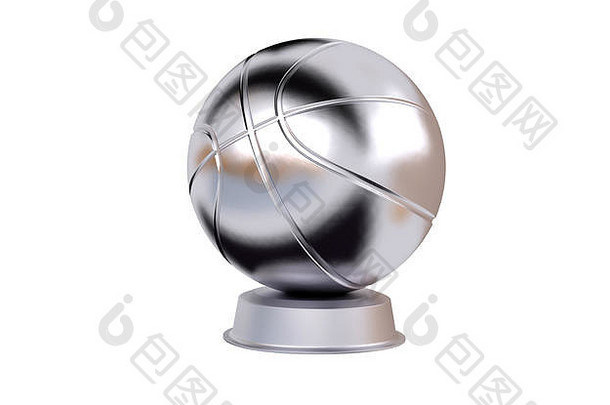 白色背景的篮球银质奖杯