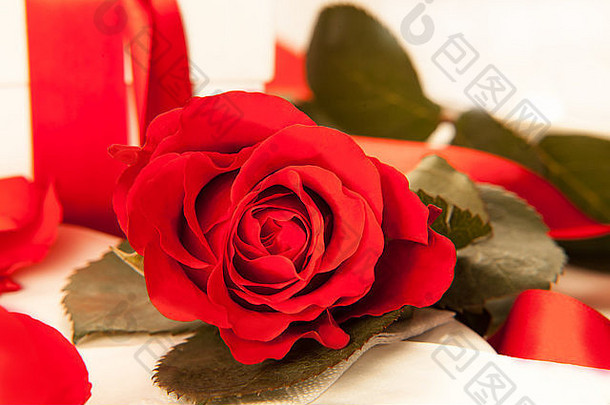 桌上的红玫瑰（特写）
