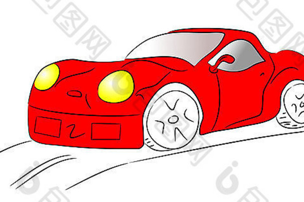 一辆红色跑车的手绘草图