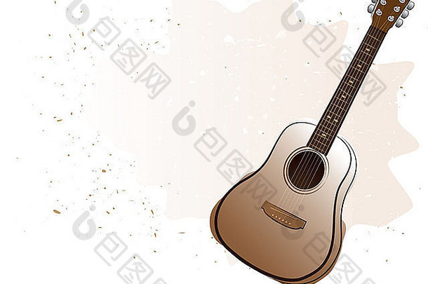 水彩风格的原声吉他插图。