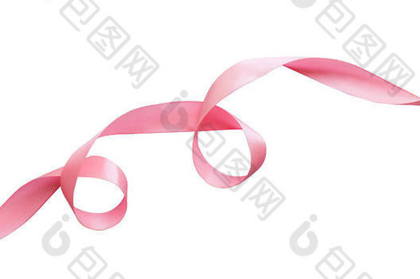 粉色丝带边框，白色上有孤立的卷发