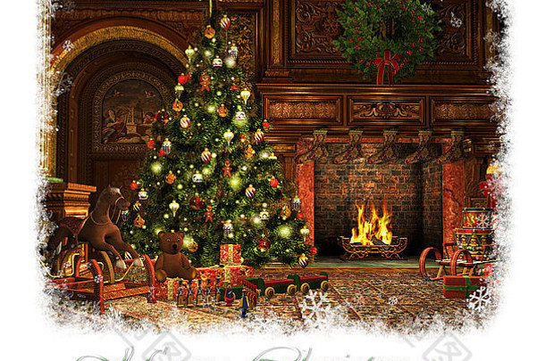 圣诞夜客厅的3d CG图形