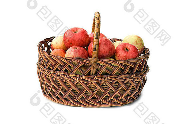 这篮苹果被隔离在白色背景上