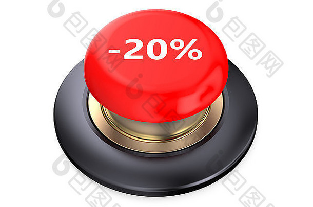 百分比折扣红色的按钮孤立的白色背景