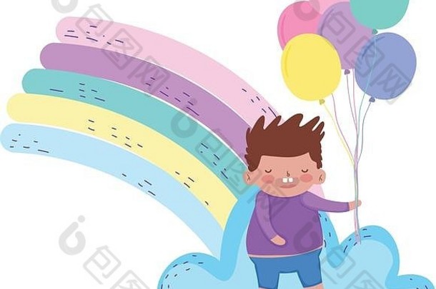 胖乎乎的男孩彩虹气球氦