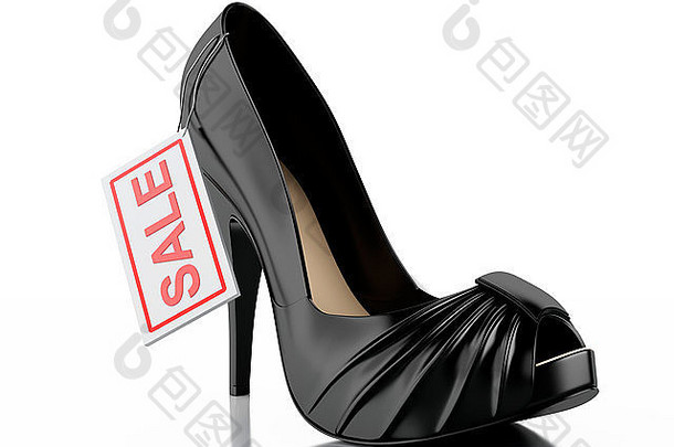 3d插图。女式高跟鞋。销售理念。孤立的白色背景