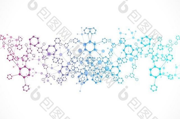 科学网络模式，连接线和点。技术六边形结构或分子连接元素。