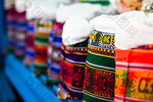 色彩斑斓的织物市场秘鲁南美国