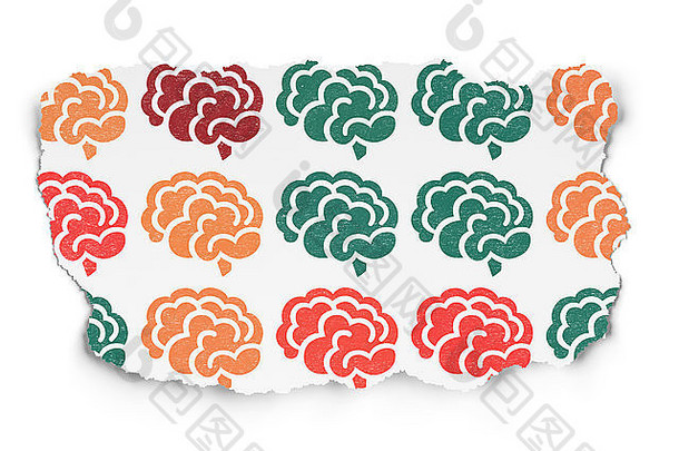 医学概念：撕纸背景上的大脑图标