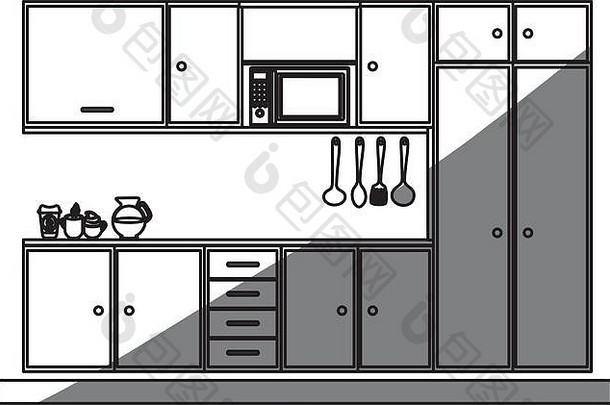 单色轮廓现代厨房橱柜