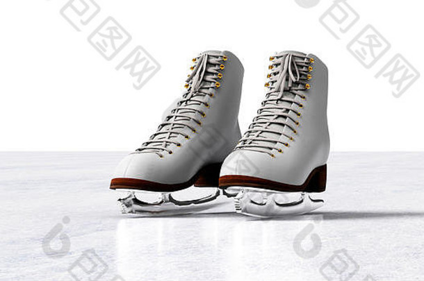冰溜冰鞋孤立的冰地板上