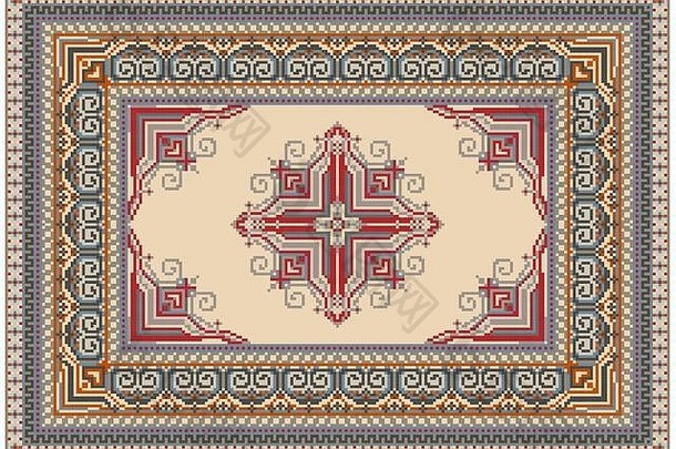 豪华的少数民族地毯米色红色的饰品边缘苍白的黄色的中间