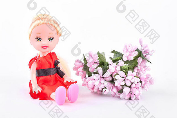 婴儿娃娃粉红色的花