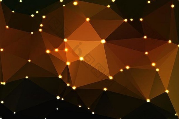 黑橙黄抽象低多边形几何背景，带散焦光