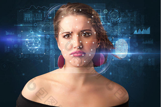 生物识别验证脸指纹检测概念
