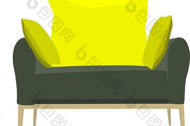黄色的扶手椅白色背景家具绝缘现代家具