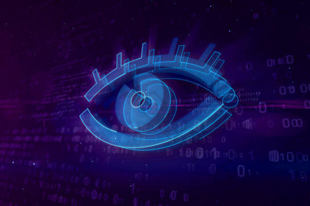 网络间谍监测互联网从事间谍活动跟踪隐私网络空间眼睛象征数字背景插图