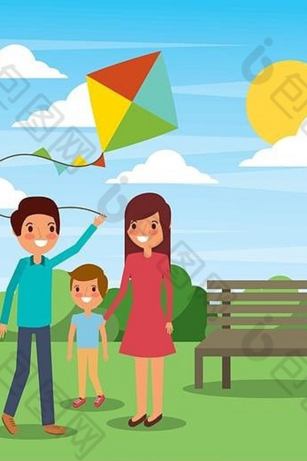 家庭玩风筝有趣的公园