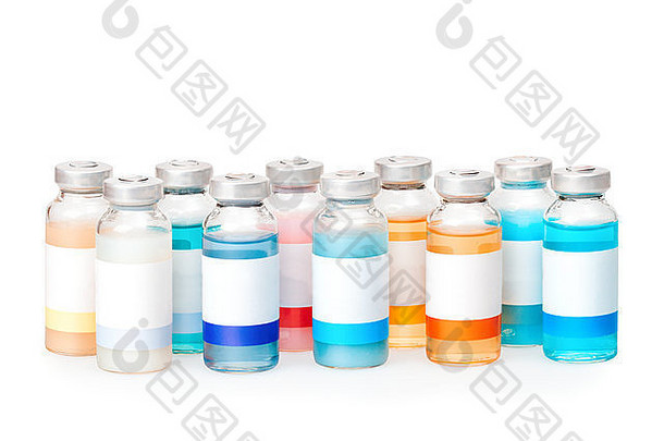 集团孤立的瓶彩色的物质清洁标签