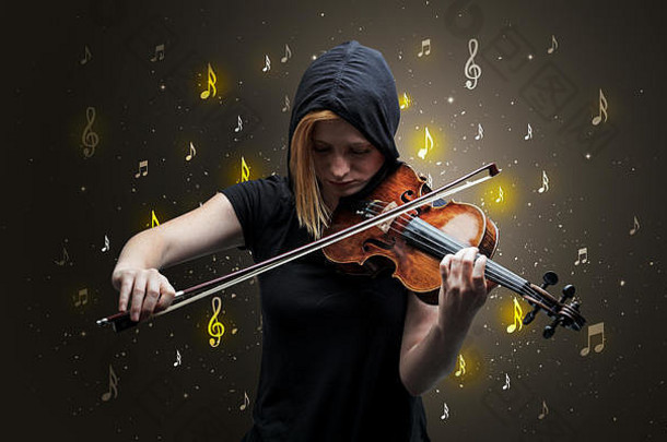 年轻的小提琴家下降音乐的笔记壁纸经典概念