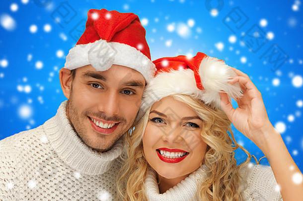 微笑夫妇毛衣圣诞老人助手帽子
