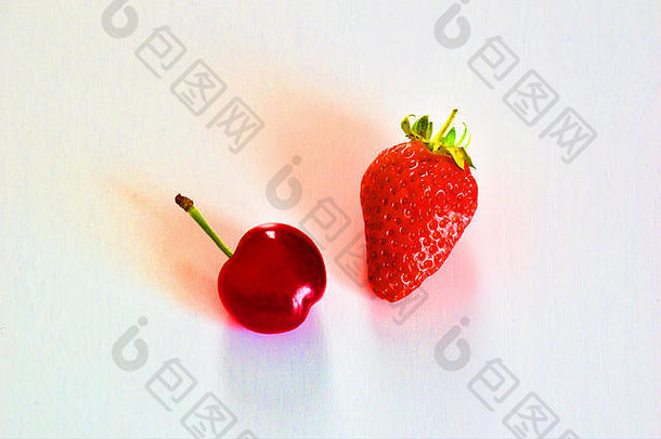 前视图草莓<strong>樱桃</strong>白色背景效果