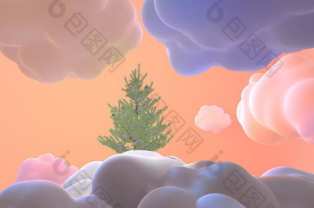 一年卡圣诞节松柏科的树摘要显示云雪地里概念上的艺术插图