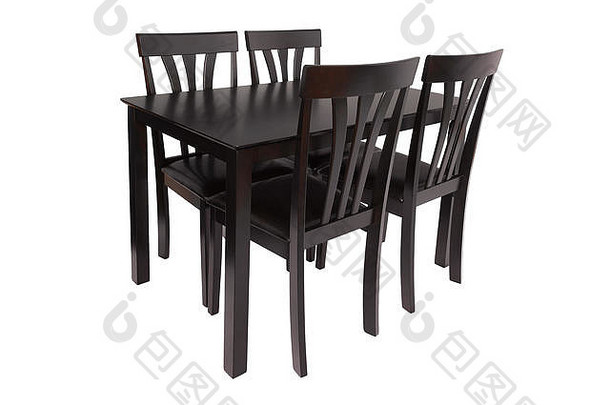 餐厅房间家具集表格椅子优雅的餐厅家具生活房间厨房使黑暗棕色（的）木皮革挂毯