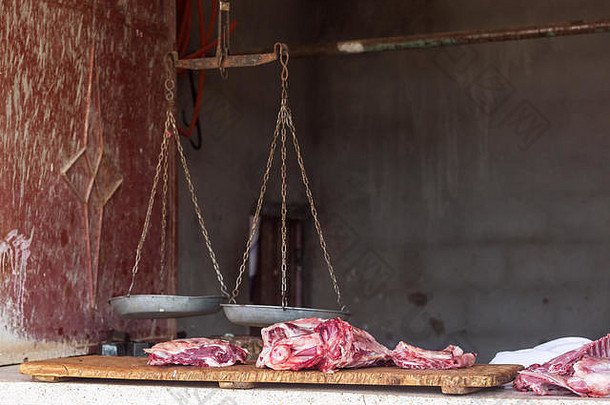 肉显示屠夫商店传统的麦地那摩洛哥城市