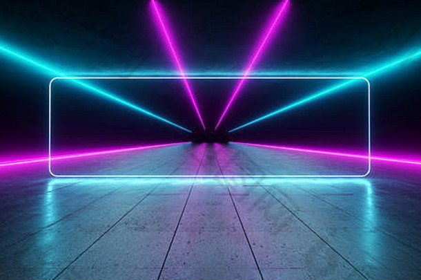 霓虹灯futursitic背景sci紫色的蓝色的发光的荧光发光的沥青平铺的难看的东西混凝土地板上虚拟现实空黑暗隧道大厅