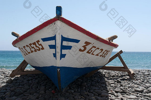 Fuerteventura金丝雀岛屿北非洲西班牙船黑色的海滩钓鱼村pozo黑色playapozo黑色