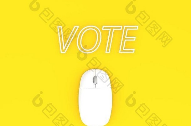 电脑鼠标词投票黄色的背景背景渲染插图