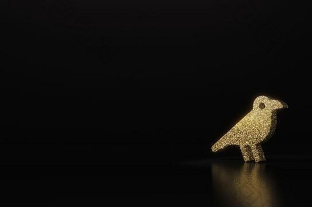 黄金闪闪发光的象征鸟配置文件呈现黑暗黑色的背景模糊反射闪光