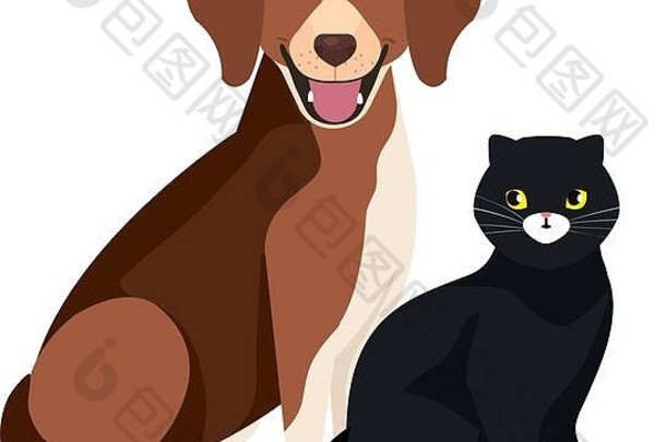 可爱的狗猫黑色的孤立的图标
