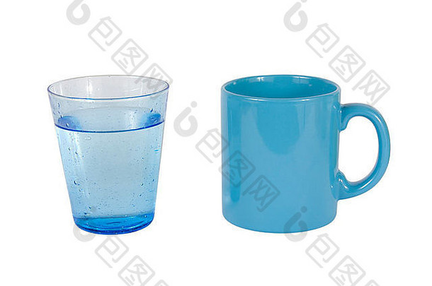 玻璃水蓝色的杯孤立的白色背景