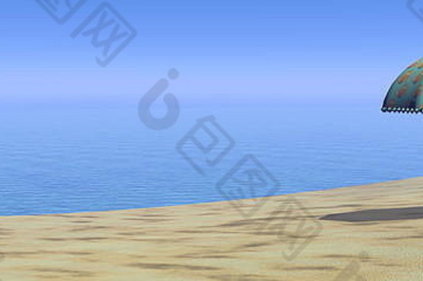 伞沙子海洋美丽的天空海滩渲染