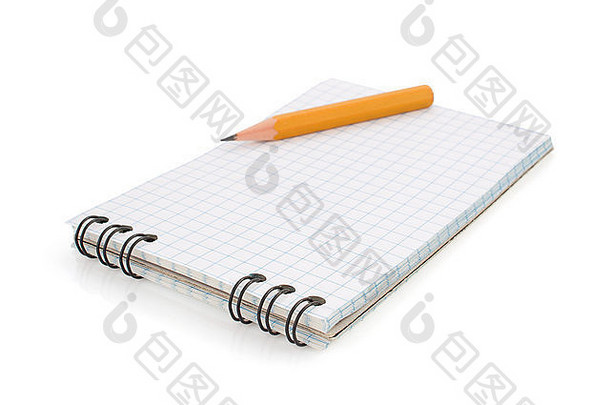 笔记本铅笔孤立的白色背景