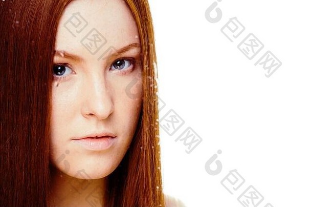 水疗中心图片有吸引力的夫人年轻的红色的头发孤立的白色背景关闭