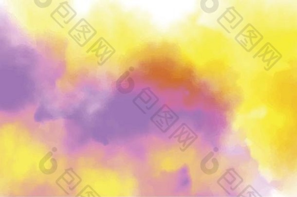 摘要水彩绘画黄色的紫色的橙色棕色（的）颜色背景插图复制空间