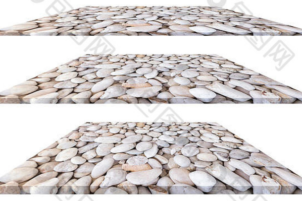 石头鹅卵石板孤立的白色背景室内外装饰工业建设设计