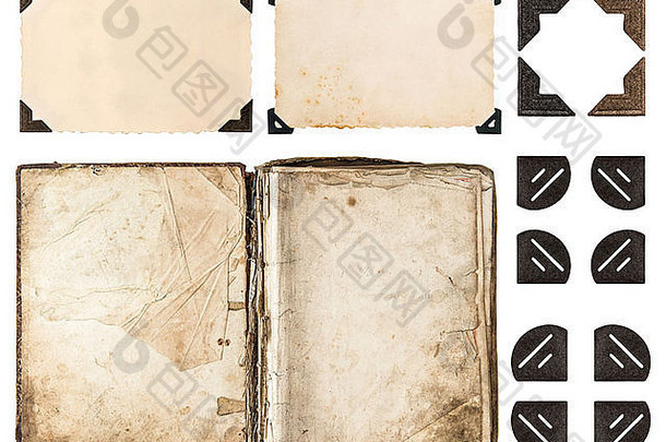 岁的书照片专辑古董纸卡照片角落里孤立的白色背景剪贴簿元素