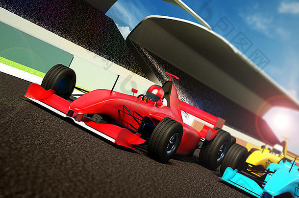 车比赛显示红色的比赛车前面