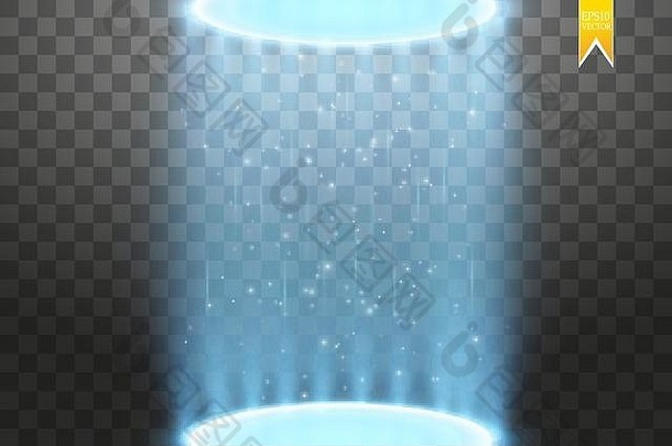 魔法幻想门户网站未来主义的传送光效果蓝色的蜡烛射线晚上场景火花透明的背景空光效果讲台上迪斯科俱乐部舞池