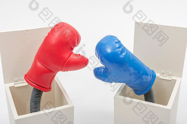 迷你红色的蓝色的拳击手套政治战斗自由保守的总统比赛左右政治贸易竞争交易拳