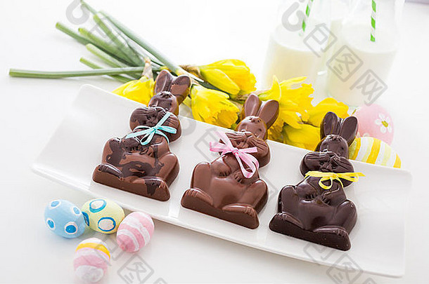 复活节巧克力小兔子使固体牛奶黑暗巧克力