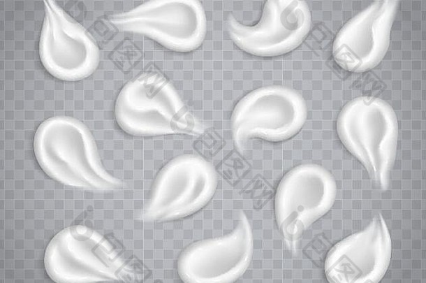 白色奶油涂片集合孤立的透明的背景保湿乳液防晒霜中风
