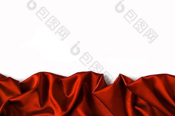 关闭涟漪红色的丝绸织物缎纺织背景免费的复制空间白色